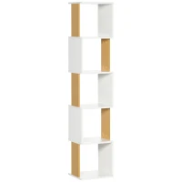 HOMCOM Estantería Librería en Forma S Estantería para Libros con 5 Estantes para Salón Oficina 33x28x161 cm Blanco(m-1)