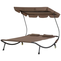 Outsunny Lit Double 2 Places Parasol Réglable d'Extérieur et Jardin 200x175x134 cm Marron