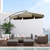 Outsunny Parasol de Jardin à Bras avec Ouverture à Manivelle en Métal et Polyester, Ø2.7x2.7 m, Café(m-2)