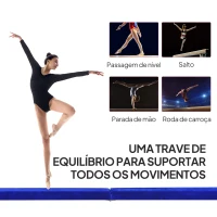 HOMCOM Barra de Equilíbrio Ginástica Dobrável 210 cm Barra de Ginástica Artística para Crianças Iniciantes e Ginastas 210x10x6,5 cm Azul(m-7)