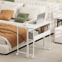 HOMCOM Bureau Pliant Gain de Place à Rabat avec Étagère, Pochette de Rangement et Roues, Blanc(m-3)