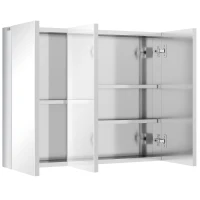 kleankin Armoire à miroir, Armoire de salle de bain, 3 portes en miroir, 5 étagères intérieures, Acier inoxydable, Couleur: Argent, 70 x 12 x 55 cm(m-1)