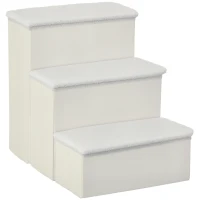 PawHut Scaletta per Cani a 3 Gradini con Vano Contenitore, Pieghevole e Lavabile, 40x54x48 cm, Bianco(m-1)