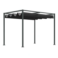 Outsunny Pergola env. 3x2m Pavillon de Jardin au Toit Coulissant en Métal Pergola de Jardin Autoportante avec Toit Réglable, Protection UV, Pare-Soleil pour Terrasse et Jardin, Noir+Gris(m-7)