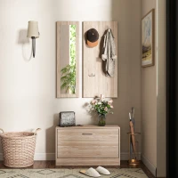 HOMCOM Set d'Entrée avec Banc à Chaussures, Portemanteau Mural et Miroir, 80x27x46,5 cm, Marron Foncé(m-3)