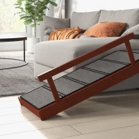 PawHut Rampe pour animaux de compagnie, rampes amovibles, antidérapant, bois, jusqu'à 30 kg, 125x40x56cm, Marron/Gris(m-4)