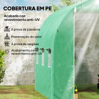 Outsunny Estufa Tipo Túnel 296x196x200 cm Estufa de Jardim com 3 Portas e 6 Janelas Enroláveis Teto Curvo para Cultivo Verde(m-4)