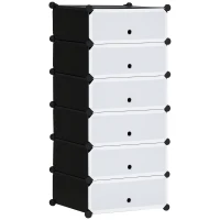 HOMCOM Armoire à chaussures modulable range chaussures meuble de rangement avec 6 cubes rectangulaires empilable en plastique capacité 12 paires 49 x 36,5 x 108 cm blanc(m-1)