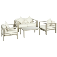 Outsunny Set de mobilier de gradina din 4 piese, cadru de aluminiu, mobilier de curte, cu sezut cu perne gros, 2 scaune si masa de sticla, Auriu șampanie