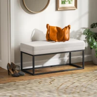 HOMCOM Banc d'Entrée Moderne en Acier, Éponge et Tissu Velours avec Pieds Réglables, 94x42x44 cm, Crème(m-3)