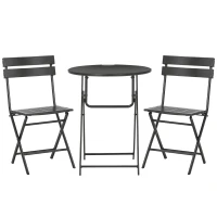 Outsunny Set da Giardino 3 Pezzi con 2 Sedie e Tavolo Pieghevoli in Acciaio e HDPE, Grigio Scuro(m-1)