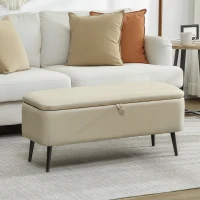 HOMCOM Banco de Armazenamento Estofado em Linho com Tampa Abatível e Pés de Aço Carga Máxima 150kg 101x38,5x44,5 cm Bege(m-2)