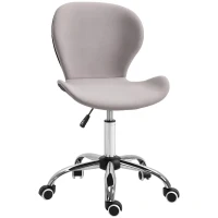 HOMCOM Tabouret à roulette chaise de bureau design contemporain hauteur réglable pivotant 360° piètement chromé velours gris(m-1)