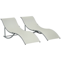 Outsunny 2 Tumbonas Plegables en Forma de S Ergonómica con Marco de Aluminio Texteline para Piscina Patio Jardín Terraza 165x61x63 cm Crema