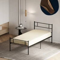 HOMCOM Structure de Lit Simple en Acier 90x200cm avec Lattes, Tête et Pied de Lit, Noir(m-2)