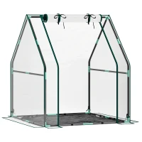 Outsunny Invernadero de Exterior con Puerta con Cremallera Base Impermeable y Marco de Acero 90x90x105 cm Transparente(m-10)