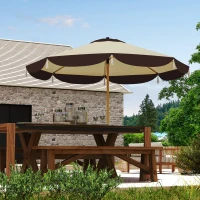 Outsunny Parasol de Jardin Ø2.6 m avec Couverture UV50+, Ouverture d'Aération et 8 Baleines, Beige(m-2)