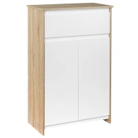 kleankin Mobile Salle de Bain Polyvalent, Meuble de Salle de Bain avec Armoire et Tiroir, Gain de Place, Bois Couleur et Blanc 60x30x90cm(m-5)