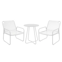 Outsunny Conjunto de Móveis de Jardim com 1 Mesa Redonda e 2 Cadeiras Estrutura de Aço e Apoio para os Braços Branco(m-10)
