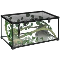 PawHut Boîte à reptiles habitat de terrarium transparent couvercle coulissant treillis métallique noir(m-11)