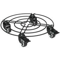 Outsunny Cărucior Suport Ghiveci cu Roți Ø30cm din Metal cu Roți Pivotante și Frână, Negru(m-1)