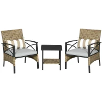 Outsunny Conjunto Mesa y 2 Sillas de Jardín de Ratán Sintético con 2 Cojines Decorativos 46x46x48 cm y 59x71x80 cm Marrón(m-1)