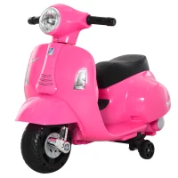 HOMCOM Moto Électrique pour Enfants 6V avec Licence Officielle Vespa Batterie, Mini Moto Électrique pour Enfants de 18-36 Mois avec Phares et Klaxon, 66,5x38x52cm, Rose(m-1)