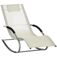 Outsunny Espreguiçadeira Baloiço de Jardim com Apoio para os Braços Almofada para a Cabeça Espreguiçadeira de Exterior Tecido Transpirável e Metal para Praia Pátio Terraço 63x148x85cm Bege(m-10)