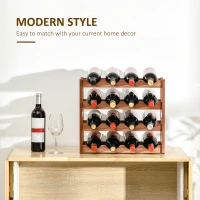HOMCOM Free Standing Bamboo Wine Rack with 16 Bottles Holder, 4-tier Water Bottle Organiser, Display Shelf for Countertop, Home Bar, Brown(m-4)