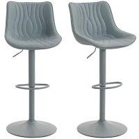 HOMCOM Conjunto de 2 Bancos de Bar Bancos Altos de Cozinha Giratórios com Altura Ajustável e Couro Sintético 47,5x54x92-110 cm Cinzento(m-10)