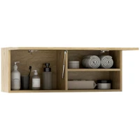HOMCOM Meuble de Salle de Bain Mural avec Porte Basculante et Étagères, 80x25x30 cm, Bois Naturel(m-5)