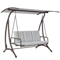 Outsunny Columpio de Jardín de 3 Plazas Convertible en Cama con Toldo Ajustable UPF30+ y Cojines 200x120x175 cm Gris Claro(m-10)