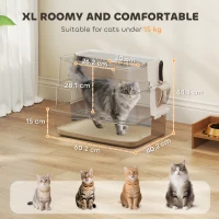 PawHut Lettiera per Gatti in Acciaio Inox XL con Coperchio Ribaltabile Laterale Alto Pala Facile da Pulire Antifughe Grigio Chiaro(m-3)