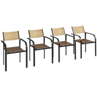 Outsunny Juego de 4 Sillas de Jardín Exterior Apilables con Tela Transpirable Reposabrazos y Respaldo 58x65x85 cm Marrón(m-10)