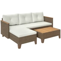 Outsunny Set de Mobilier de Grădină din 3 Piese cu Canapea, Șezlong și Măsuță de Cafea, 128x66x66 cm, Kaki(m-1)