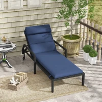 Outsunny Coussin pour Transat et Chaise Longue en Tissu avec Lacets de Fixation, Bleu Foncé(m-2)