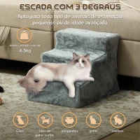PawHut Escada para Animais de Estimação com 3 Degraus 2 em 1 com Capa Removível e Lavável Escada para Cães Gatos 35x46x35 cm Cinza(m-4)