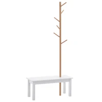HOMCOM Panca con Appendiabiti da Ingresso, Attaccapanni da Terra in Bambù, Panca da Ingresso Bianca, Design, anche per Camera da Letto, 80x30x180cm, Bianco Legno(m-1)