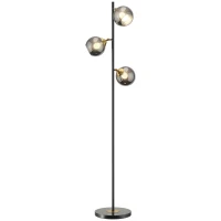 HOMCOM Lampadaire sur pied salon en métal avec 3 abat-jours globe métal chromé 40W Ø 36 x 162H cm noir et gris(m-10)