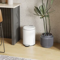 HOMCOM Poubelle 20L, avec pédale, seau intérieur, résistant aux empreintes digitales, fermeture silencieuse, Blanc cassé(m-4)