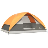 Outsunny Tente de Camping pour 3 Personnes Imperméable avec Poches, Crochet pour Lanterne et Sac de Transport, Orange(m-6)