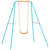 Outsunny Altalena per Bambini 3-8 Anni da Giardino in Acciaio e PE con Seggiolino e Picchetti, 163x145x181 cm(m-1)