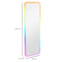 HOMCOM Miroir de Pied Entier avec Lumières LED 120x40 cm Miroir Mural avec Éclairage de 7 Couleurs RGB et Fonction de Mémoire(m-3)