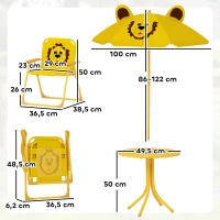 AIYAPLAY Ensemble de meubles de jardin pour enfants, chaises, table, parasol, design de lion, Jaune(m-3)