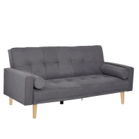 HOMCOM Canapé Convertible 3 Places Design scandinave Dossier inclinable 3 Positions Pieds Bois Tissu Lin Gris(m-11)