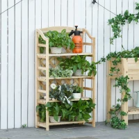 Outsunny Etagère à Plantes d'Extérieur, Porte-Plantes de Balcon Pliable avec 4 Etagères Réglables, Décoration de Jardin et Maison en Bois, 67x33x123cm(m-2)