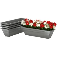 Outsunny 5er-Set Blumentöpfe, Pflanzengefäße aus Kunststoff für Terrasse, Garten, Balkon, 59 x 21 x 16 cm, Grau(m-10)