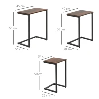 HOMCOM Table d'Appoint, Table Basse, Lot de 3, Design Industriel, Cadre en Acier, marron+noir, 45 x 30 x 60cm(m-3)