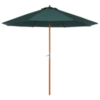 Outsunny Ombrellone da giardino in legno di pioppo, copertura di poliestere Verde, Stabile, Anti-UV, Ø270 x 250cm(m-1)