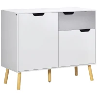 HOMCOM Meuble de Salon avec 2 Armoires à 2 Portes et Tiroir en Aggloméré et Pin, 98x39x81,5 cm, Gris et Blanc(m-5)